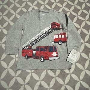 Carter's Gray Shirt with Red Fire Truck Design